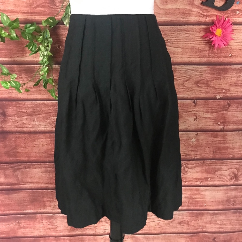 CAbi Black A-Line Pleated Midi Skirt